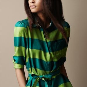 Burberry Dresses - New w/oTag Burberry Brit Green Silk Shirt Dress Burberry Dresses - New w/oTag Burberry Brit Green Silk Shirt Dress